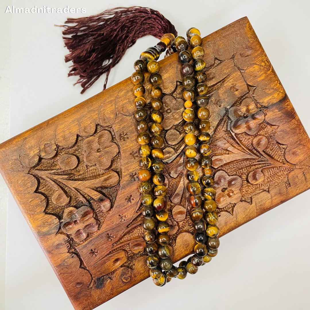 Tiger eye tasbeeh with wooden box