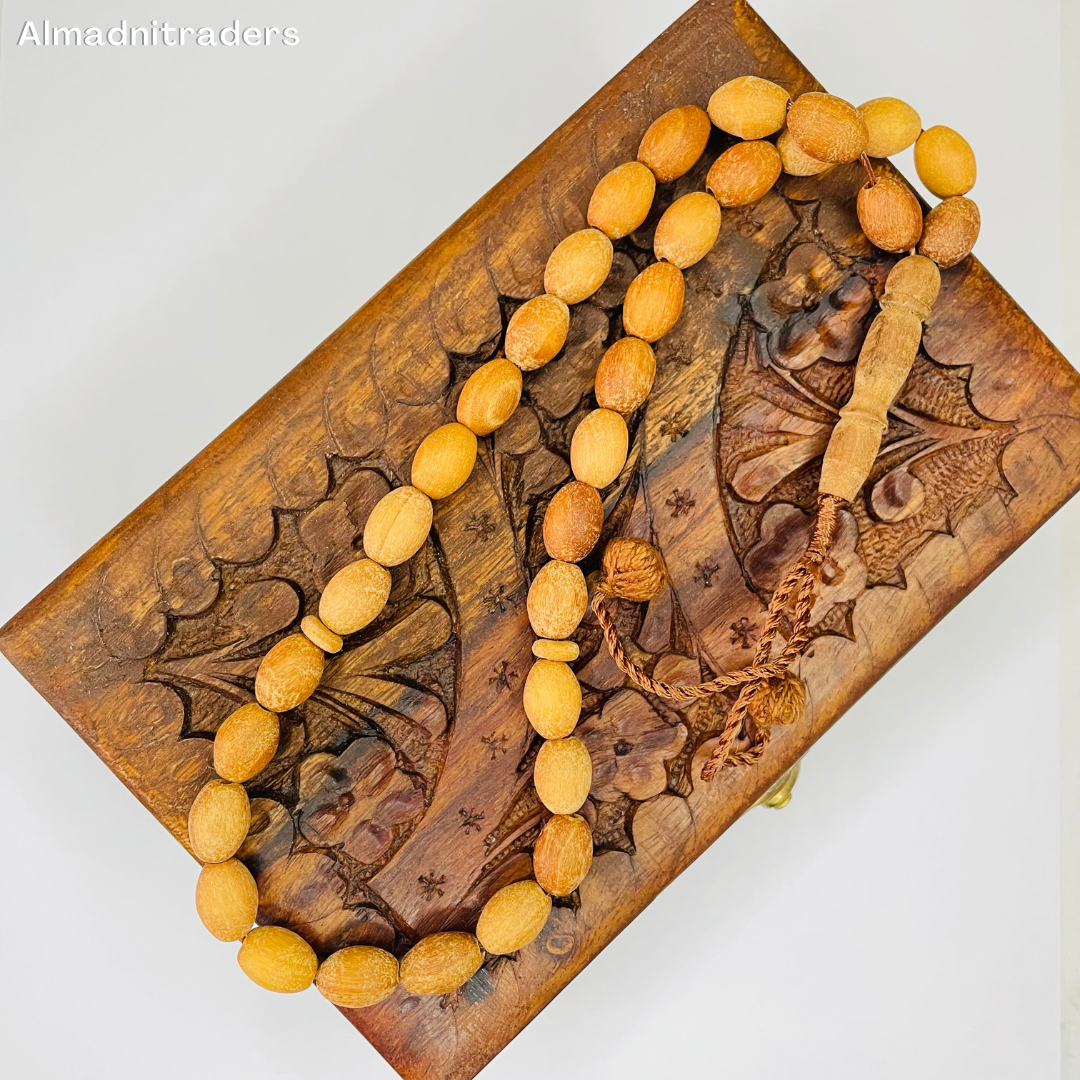 "Detailed view of Sandalwood Tasbeeh highlighting craftsmanship"