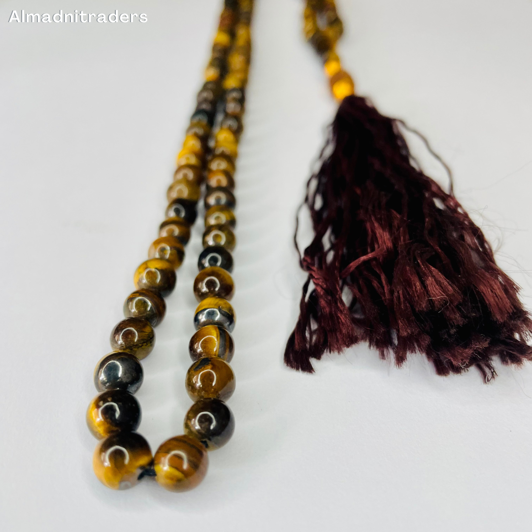 "Tiger Eye Tasbeeh - Close-up of gemstone beads"