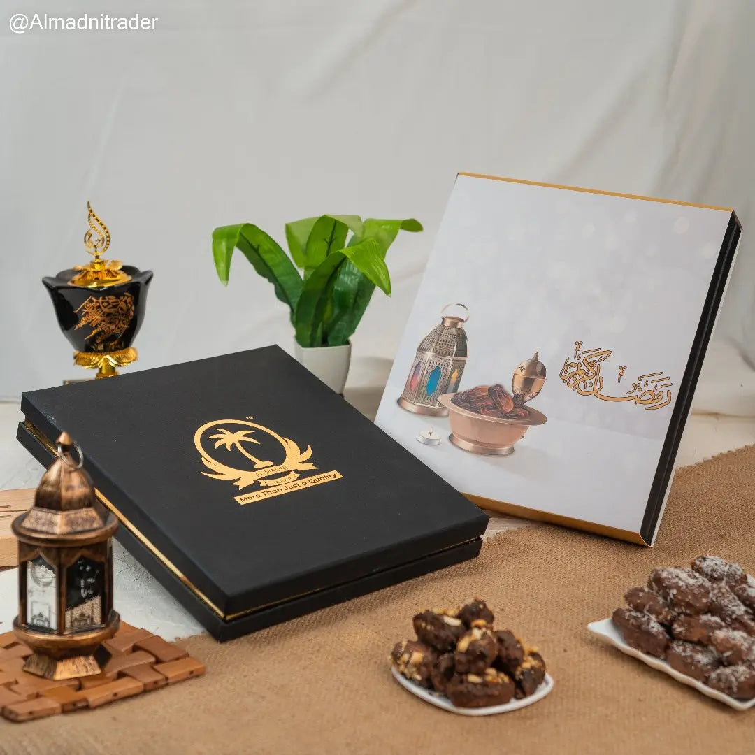 Premium gift box with dry fruits and dates, ideal for gifting or personal indulgence.
