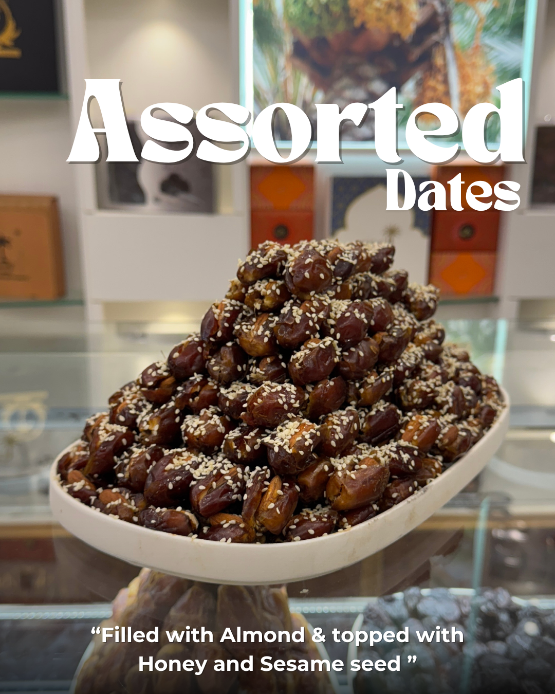 Brown Assorted Dates (Almond) at Al Madni Trader! Fresh from Saudi Arabia.