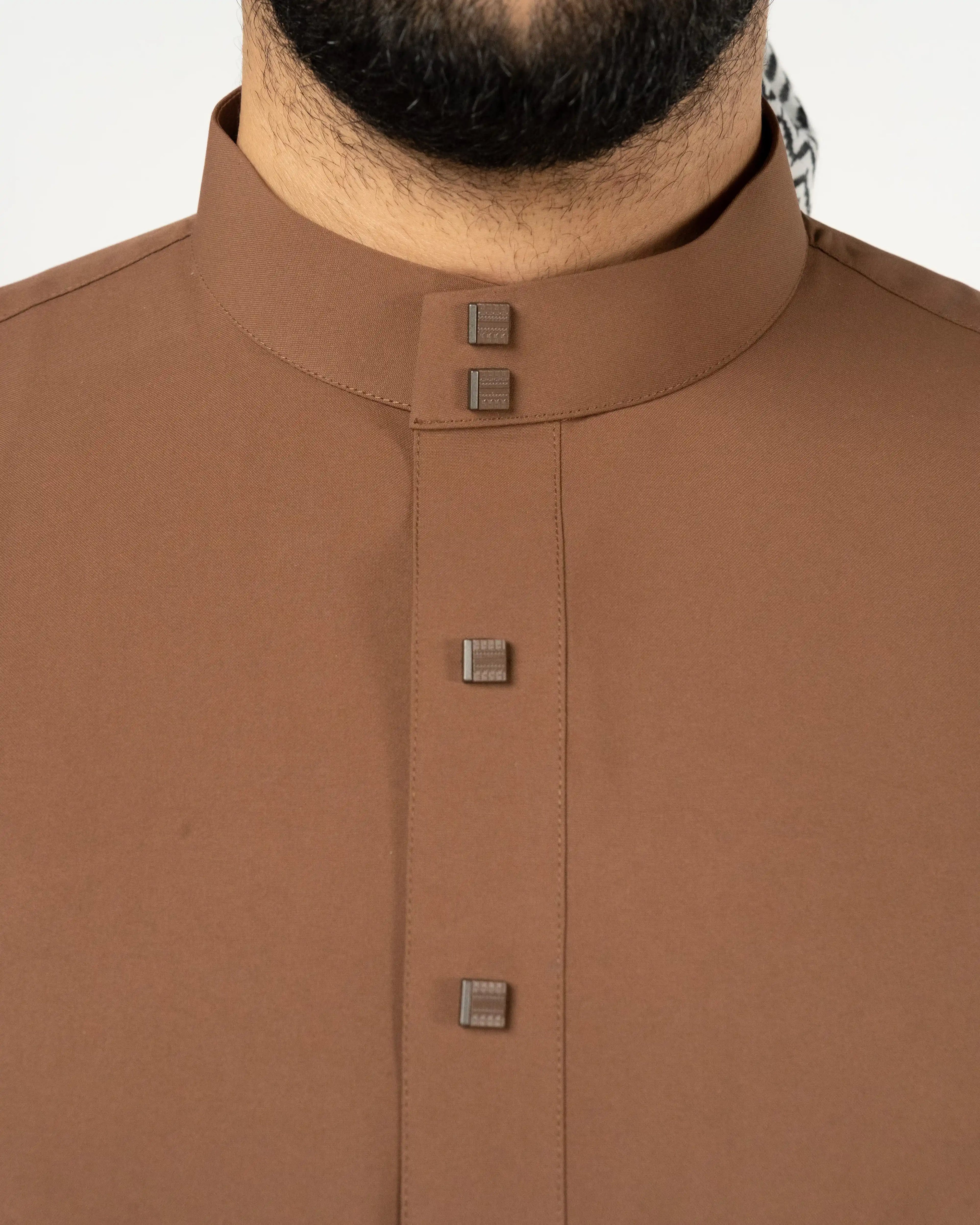 Saudi Brown Thobe Collared