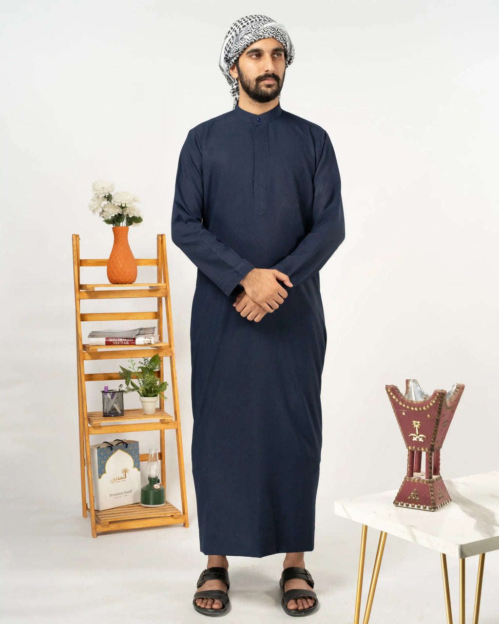 Saudi Navy Blue Thobe Collared